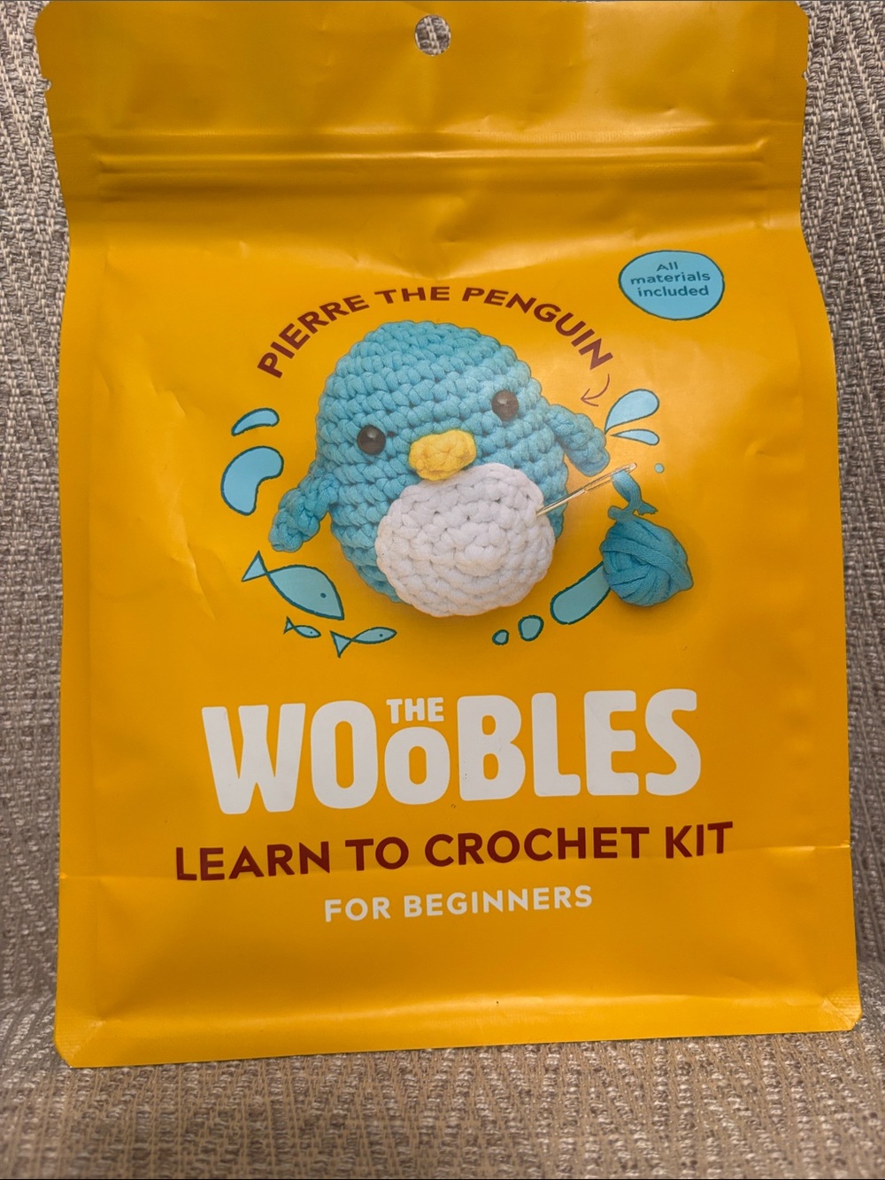 NEW! The Woobles Pierre the Penguin Learn to Crochet Kit - Yellow & Teal
